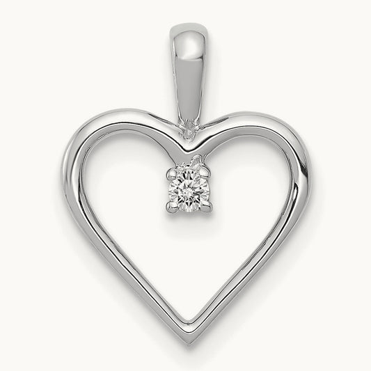 Diamond Heart Pendant — 14K White Gold, 16.2mm