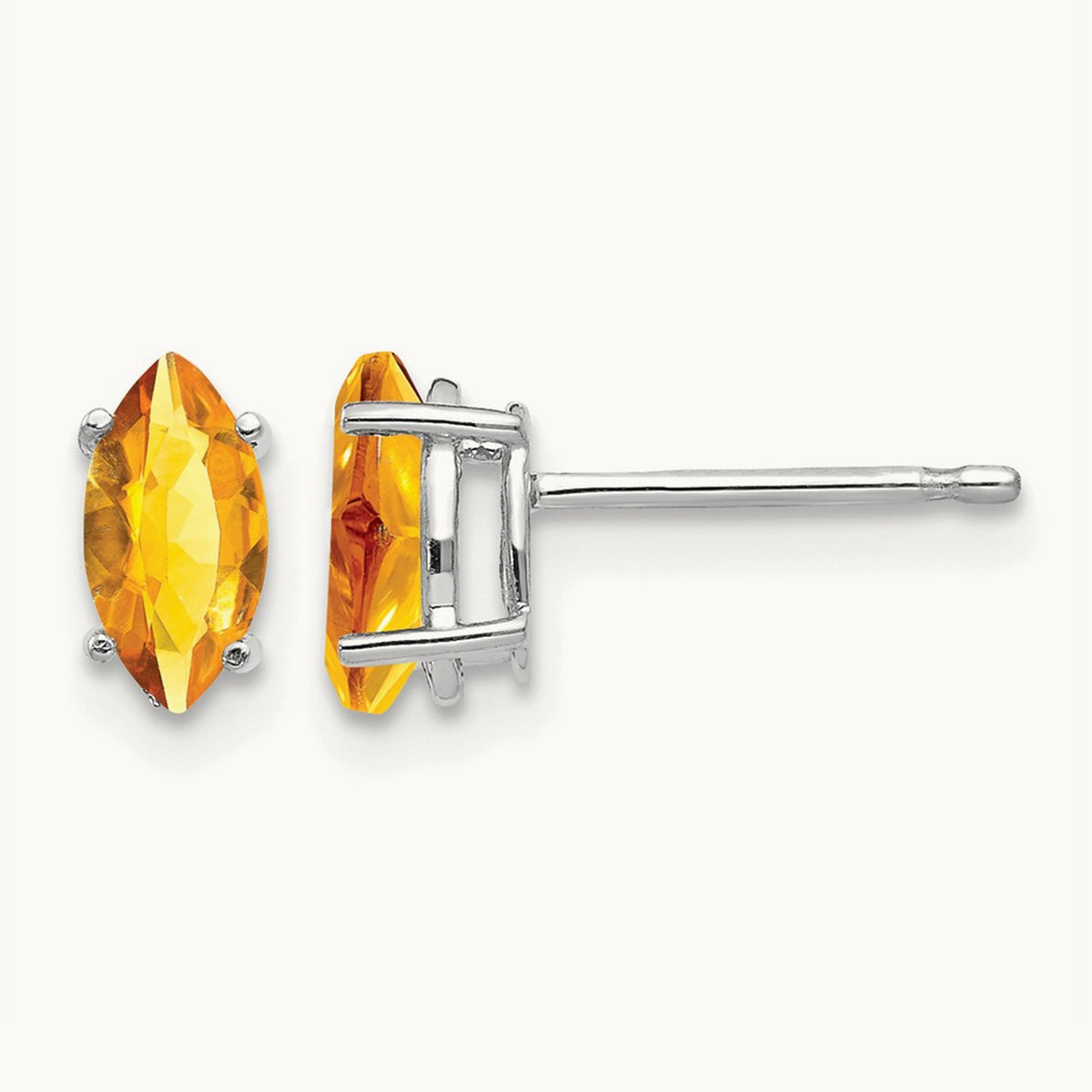 7x3. Marquise Citrine earring, 5mm, 14K White Gold