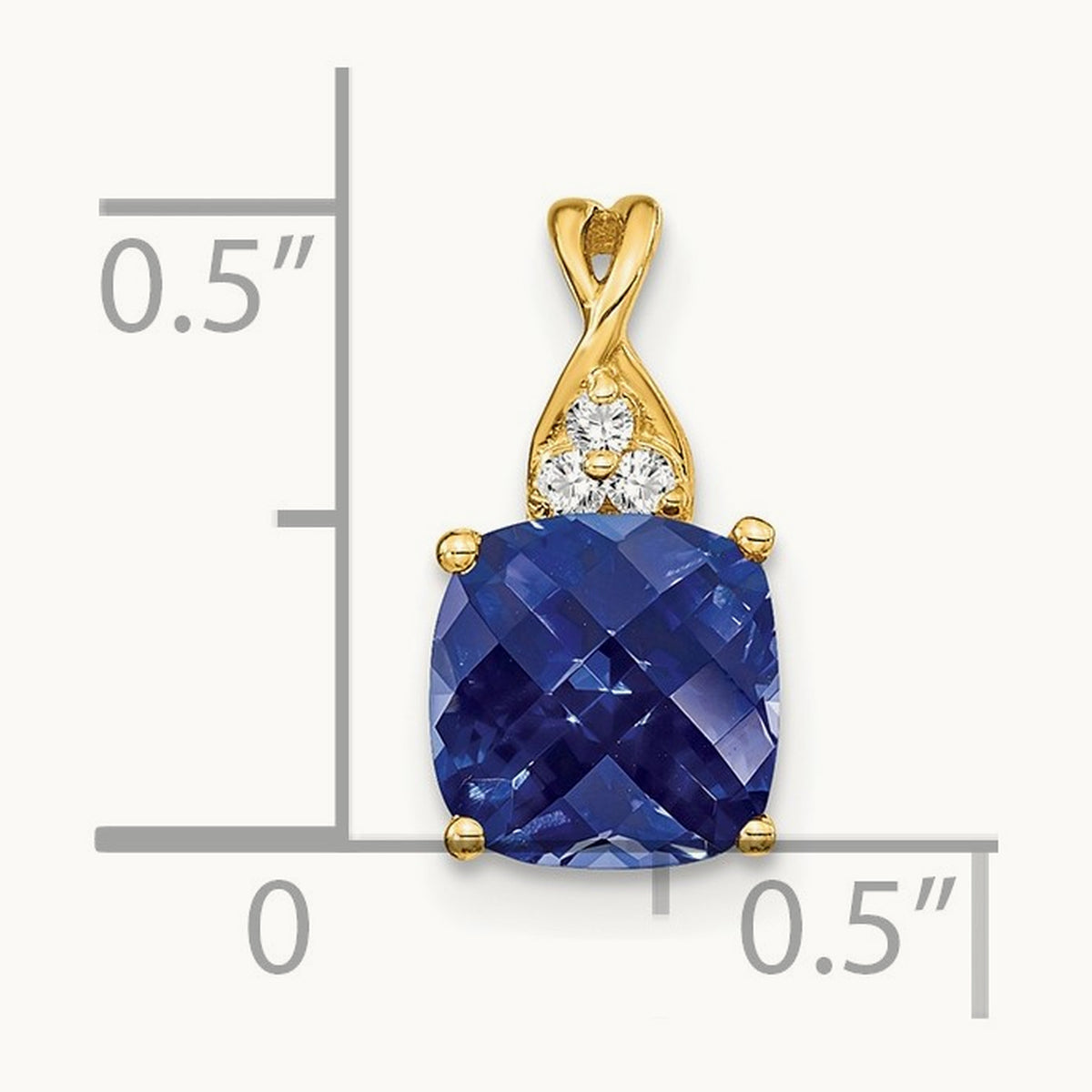 Checkerboard Created Sapphire and Diamond Pendant, 14K