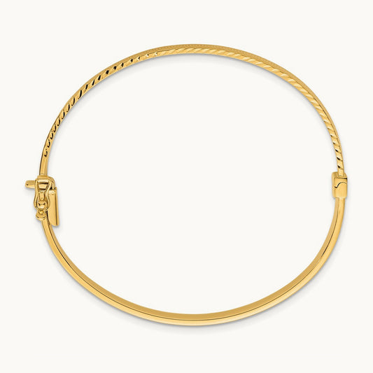 Polished Diamond-Cut Textured Hinged Bangle Bracelet, 14K