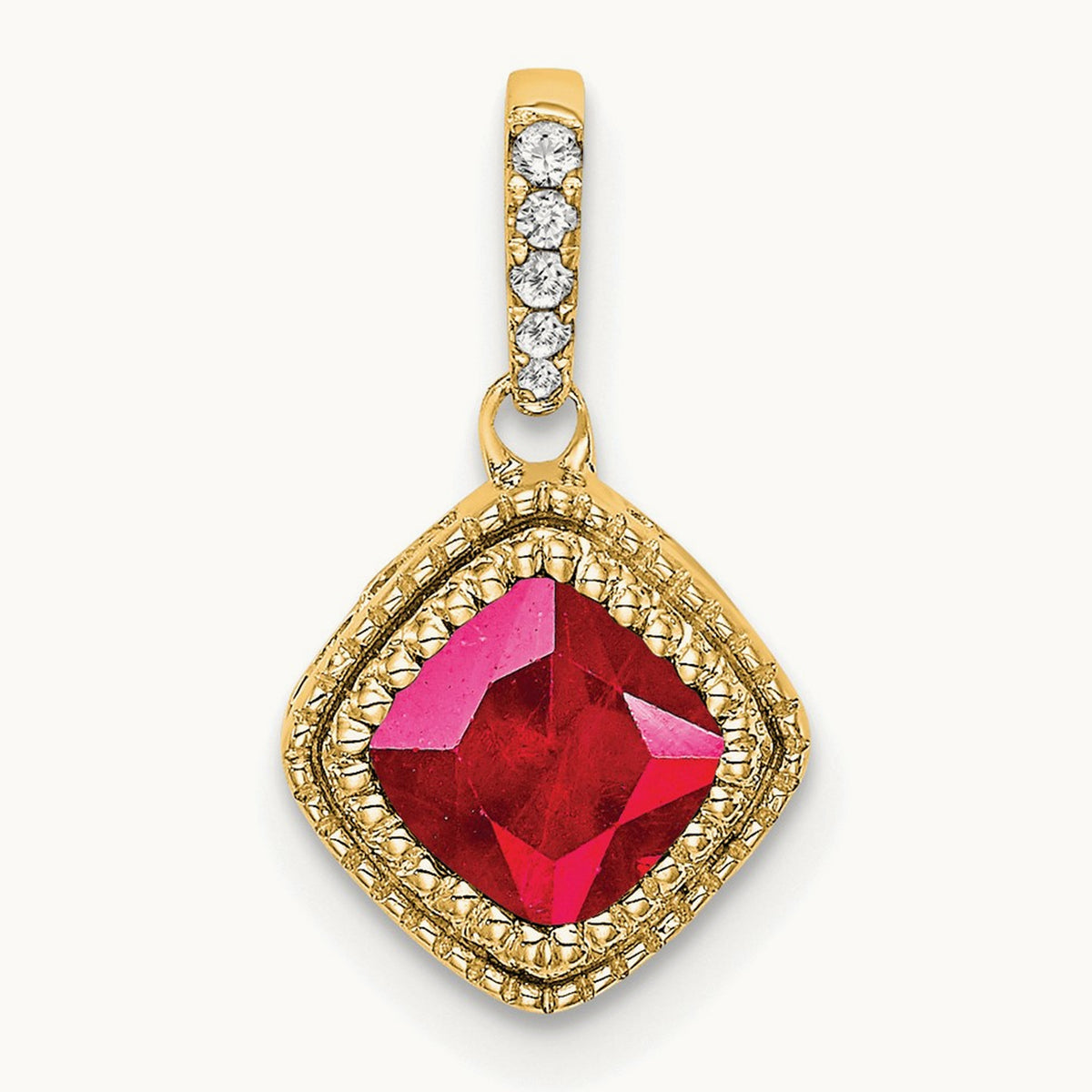 Cushion Ruby and Diamond Pendant — 14K Yellow Gold