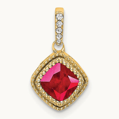Cushion Ruby and Diamond Pendant — 14K Yellow Gold