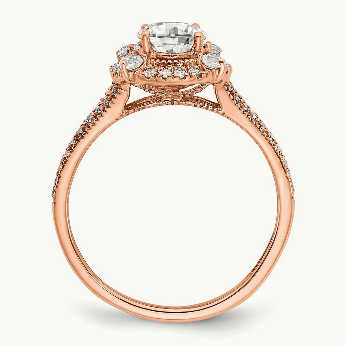 Setting: Vintage 1ct Oval Halo Diamond Semi-Mount Ring, 14K Gold — 14K Rose Gold
