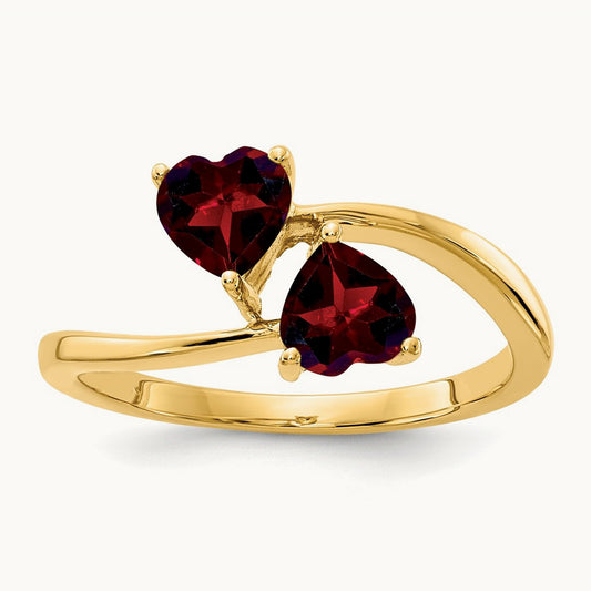 Heart Garnet Ring — 14K Yellow Gold