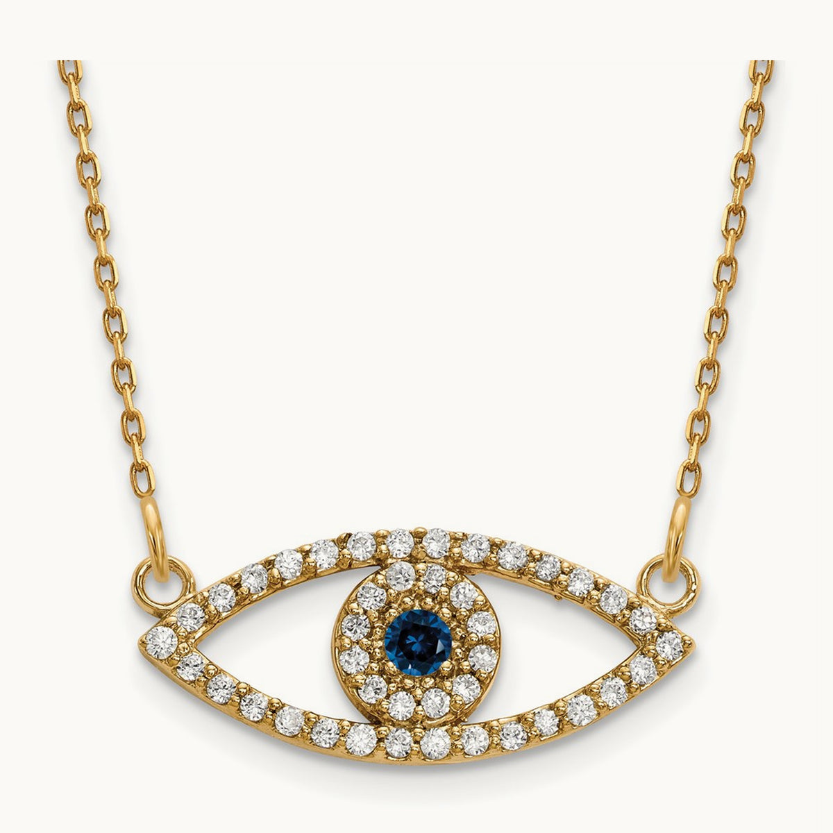 Small Necklace Diamond and Sapphire Evil Eye, 14K