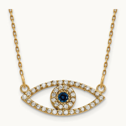 Small Necklace Diamond and Sapphire Evil Eye, 14K