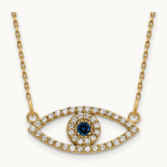 Small Necklace Diamond and Sapphire Evil Eye, 14K