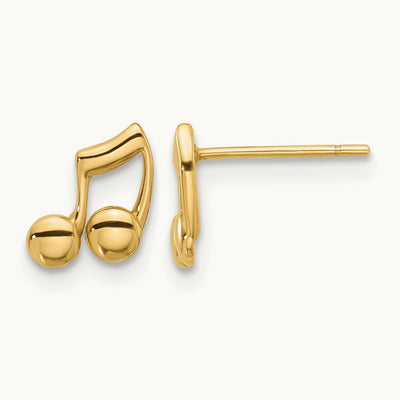 Polished Music Notes Post Earrings, 14K