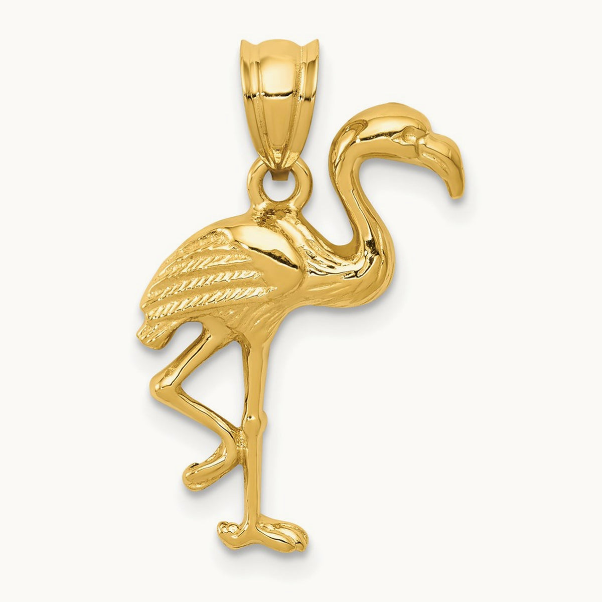 Solid Polished Open-Backed Flamingo Pendant, 14K