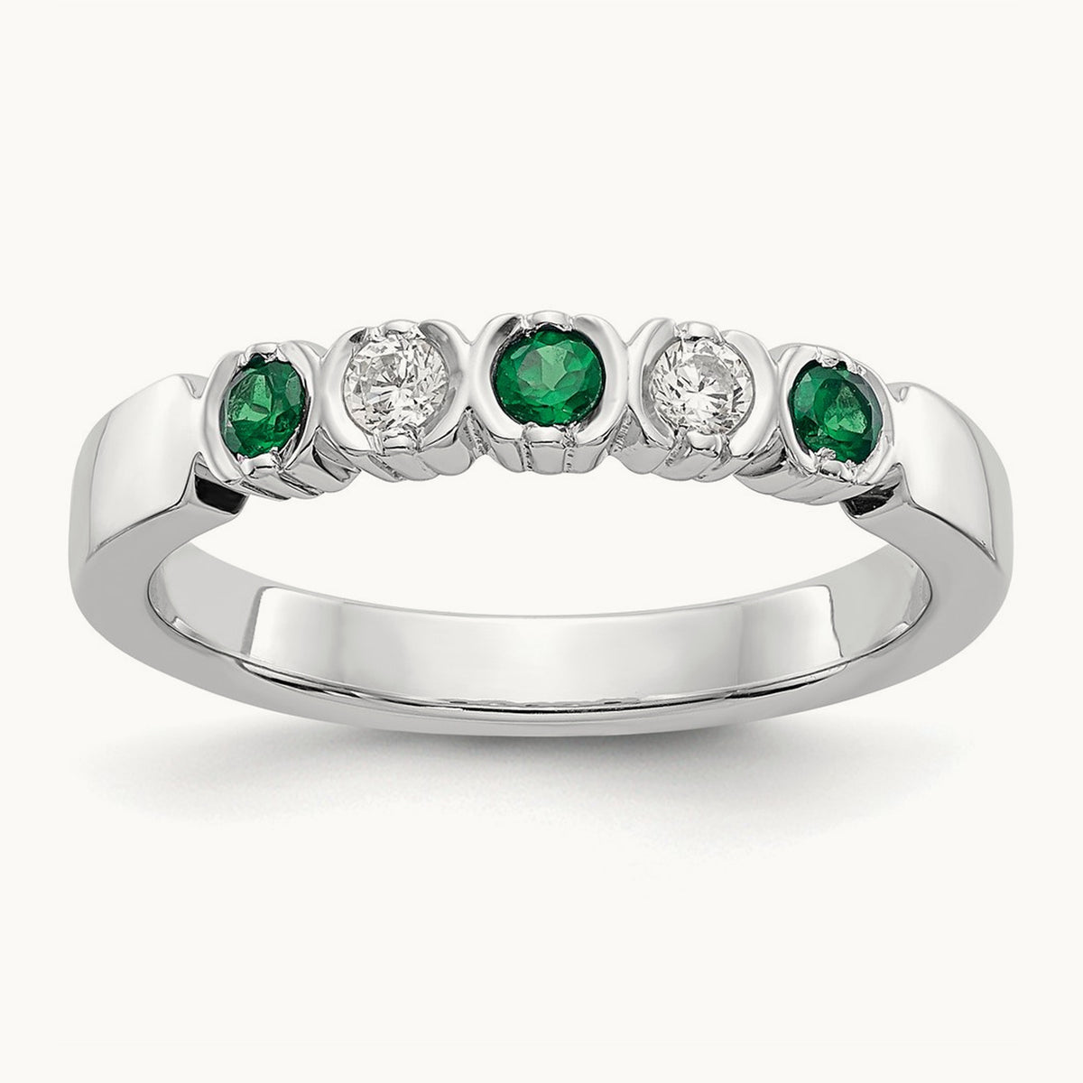 Diamond with Emerald Band — 14K White Gold, 7