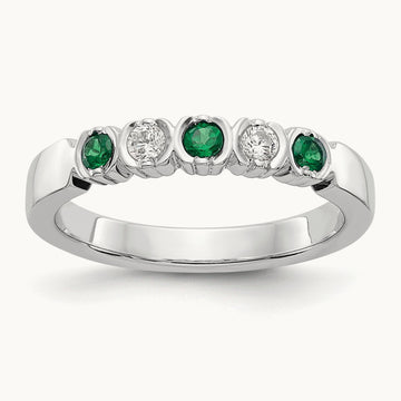 Diamond with Emerald Band — 14K White Gold, 7