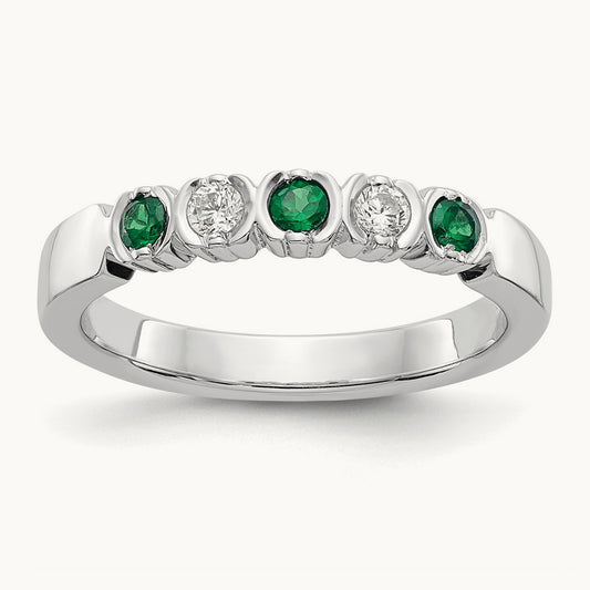 Diamond with Emerald Band — 14K White Gold, 7