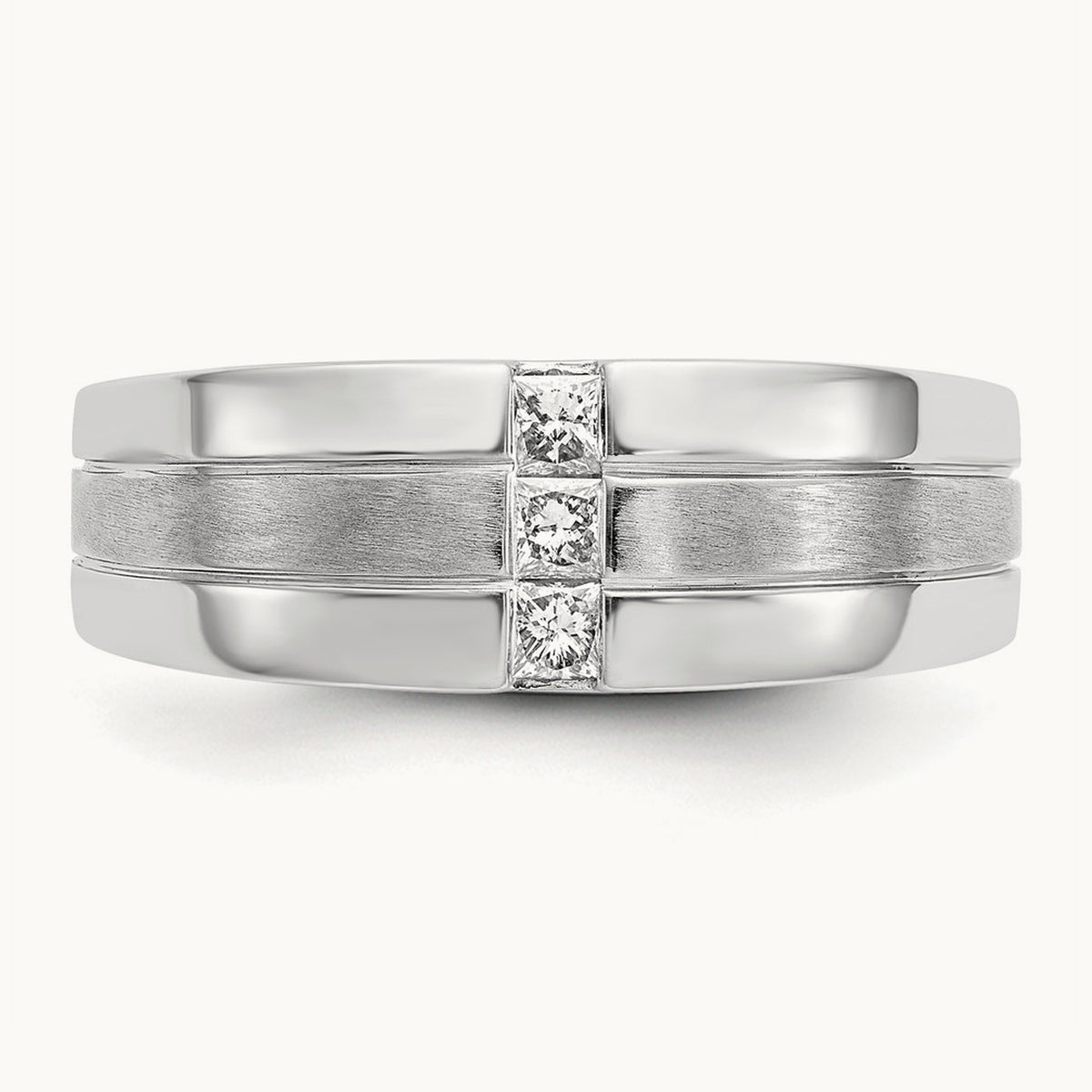 Men's Diamond Polished and Satin Ring — 14K White Gold