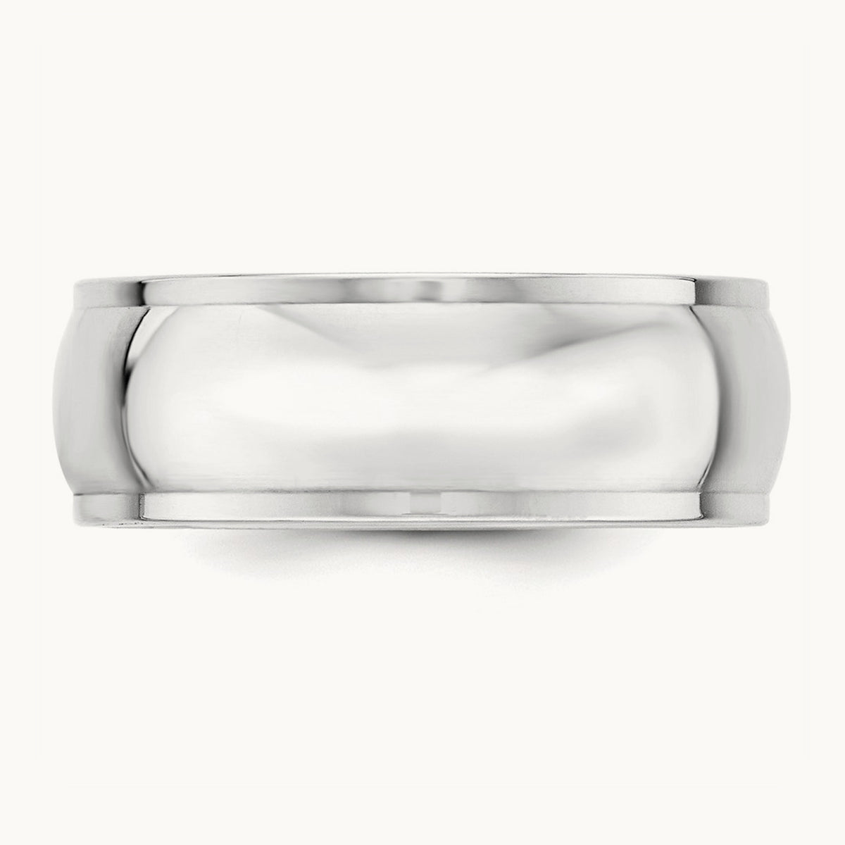 Half Round with Edge Band, 8mm, 10K White Gold