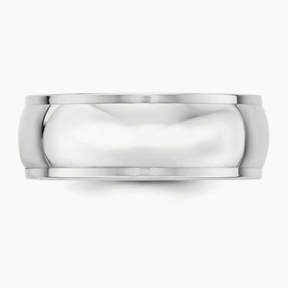 Half Round with Edge Band, 8mm, 10K White Gold