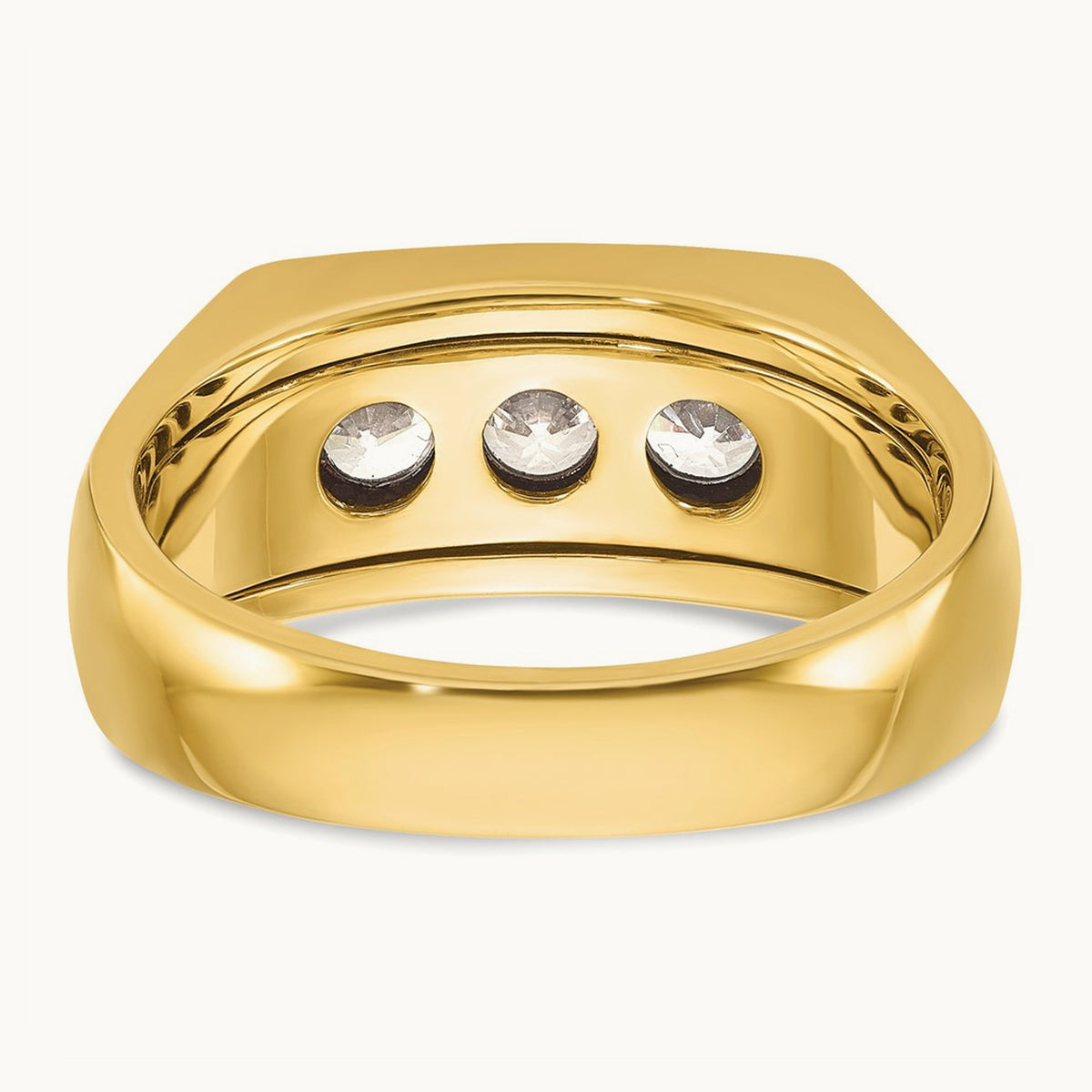 14ktt IBGoodman Men's Polished and Grooved 3-Stone Diamond Ring