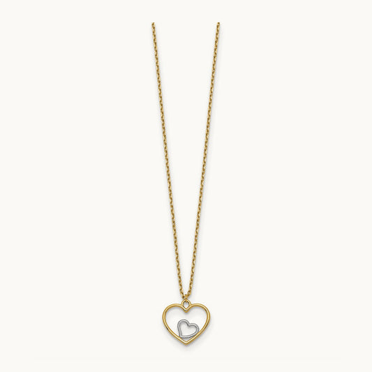 w/Rhodium Heart in Heart Necklace, 14K