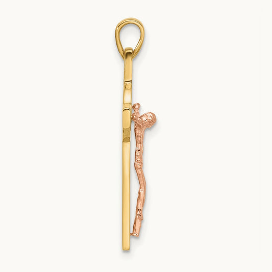 Crucifix and St Benedict Pendant, 14K Two-tone with White Rhodium