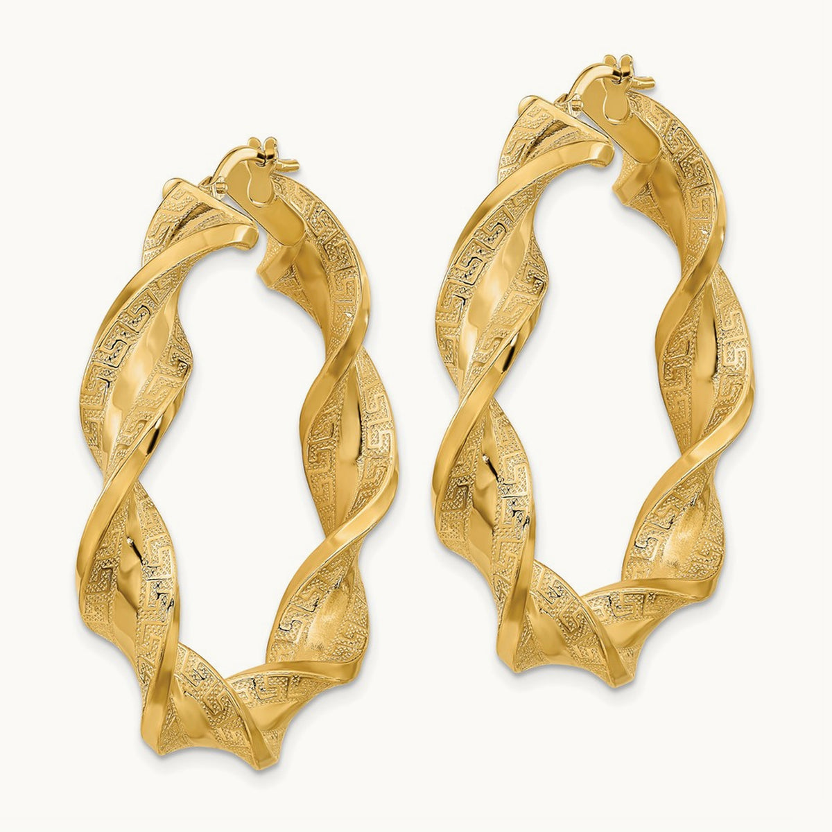 Polished & Greek Satin Twisted Hoop Earrings, 14K