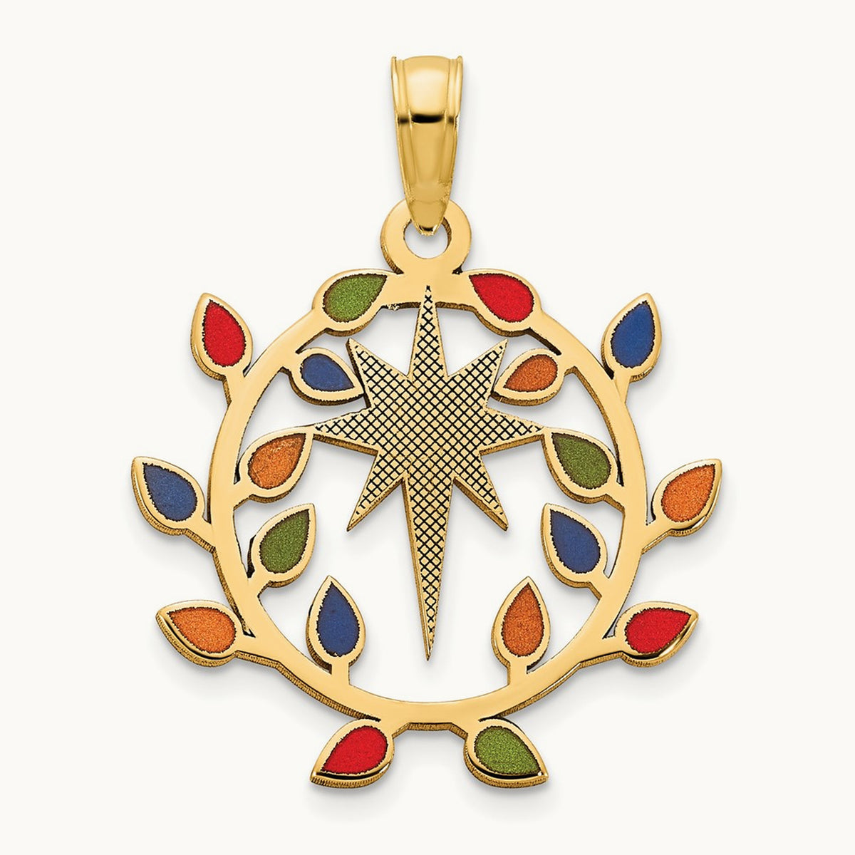 Epoxy Christmas Lights and North Star Pendant, 14K