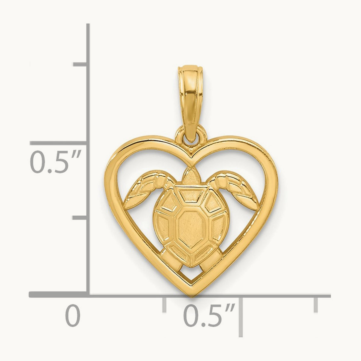 Polished Turtle in Heart Pendant, 14K