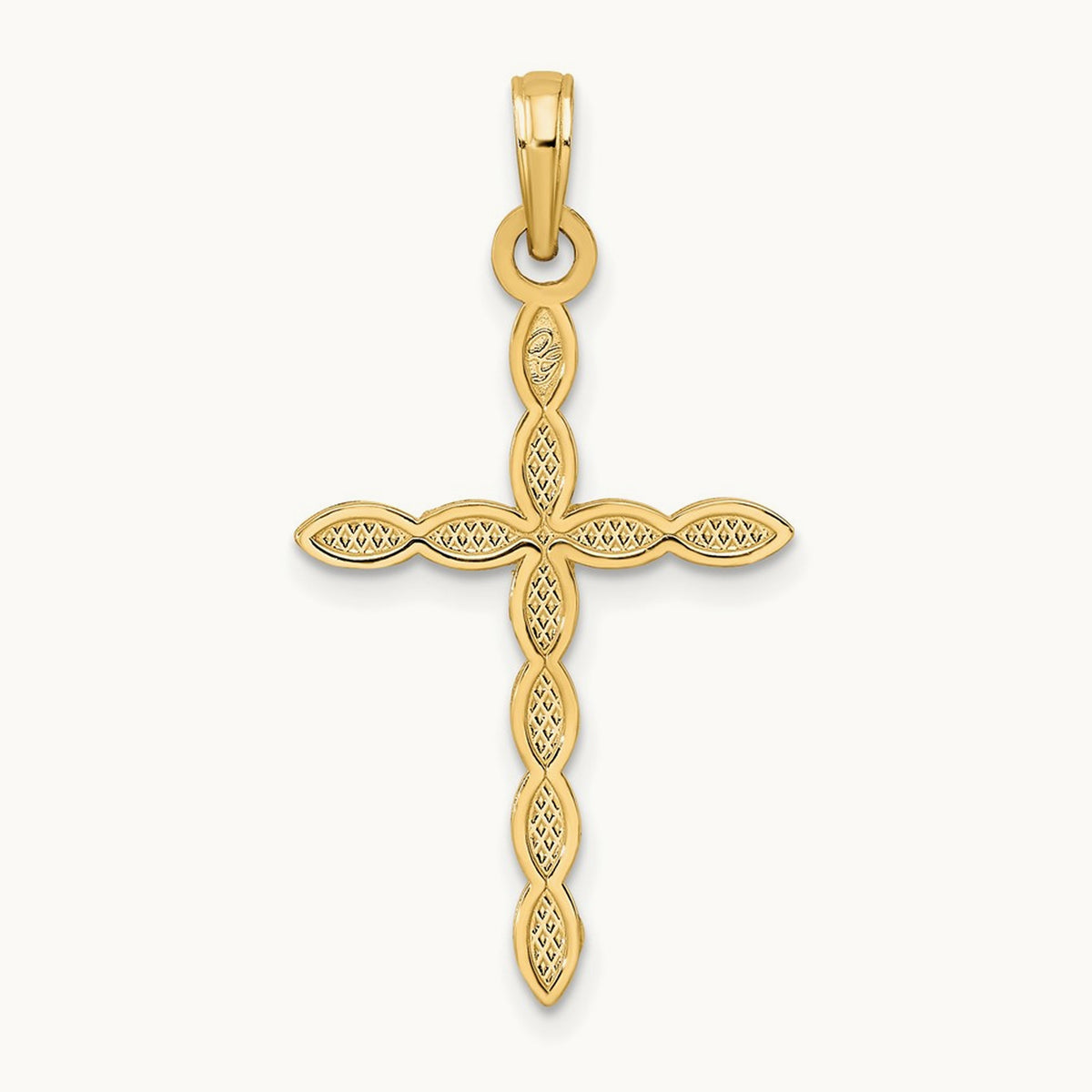 Polished & Beaded Design Cross Pendant, 14K