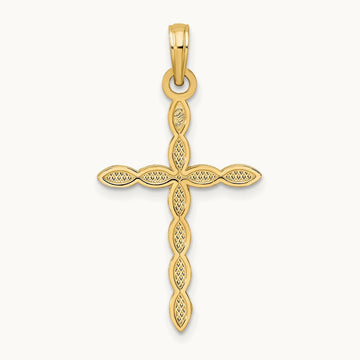 Polished & Beaded Design Cross Pendant, 14K