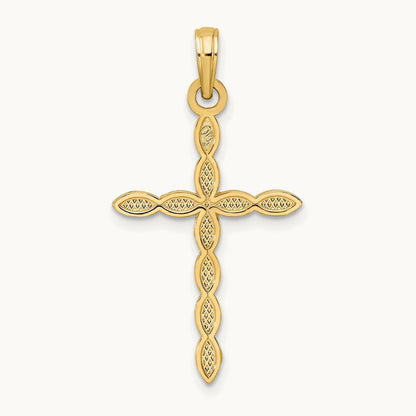 Polished & Beaded Design Cross Pendant, 14K