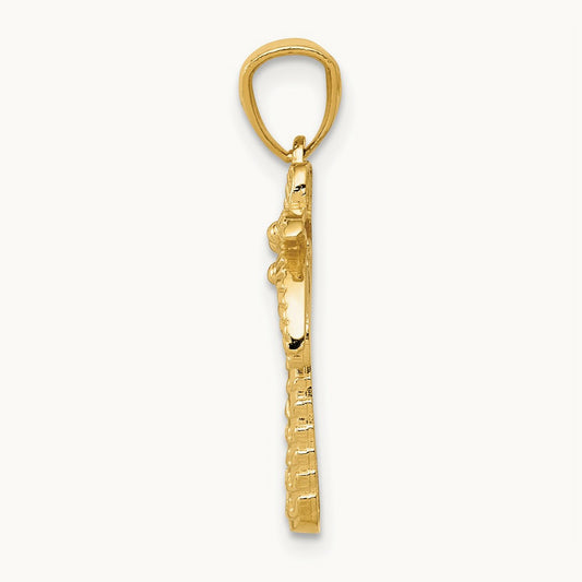 Textured Polished Palm Tree Pendant, 14K