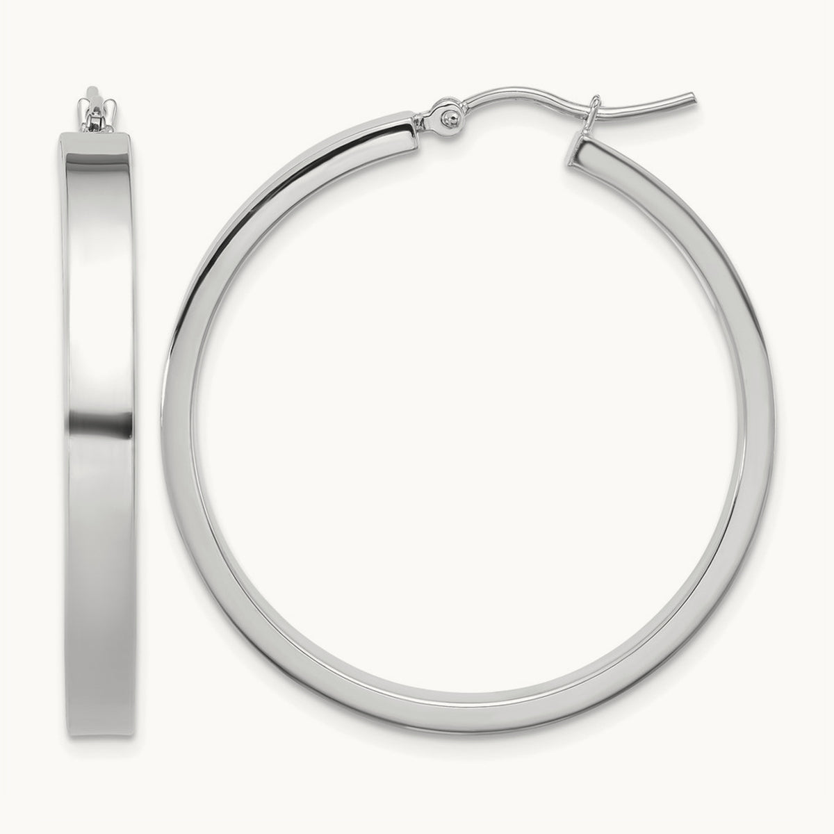 Polished Hoop Earring, 35mm, 4mm wide in 14K White Gold