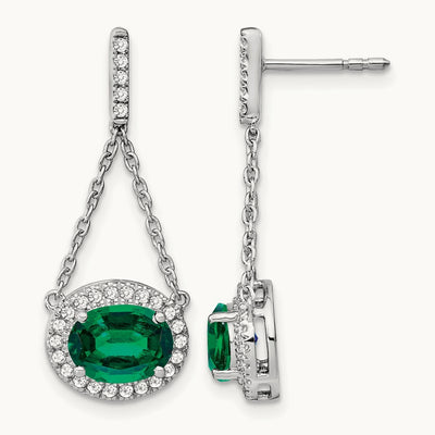 Oval Created Emerald and Diamond Dangle Earrings — photo set
