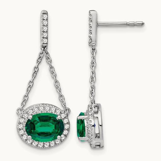 Oval Created Emerald and Diamond Dangle Earrings — photo set