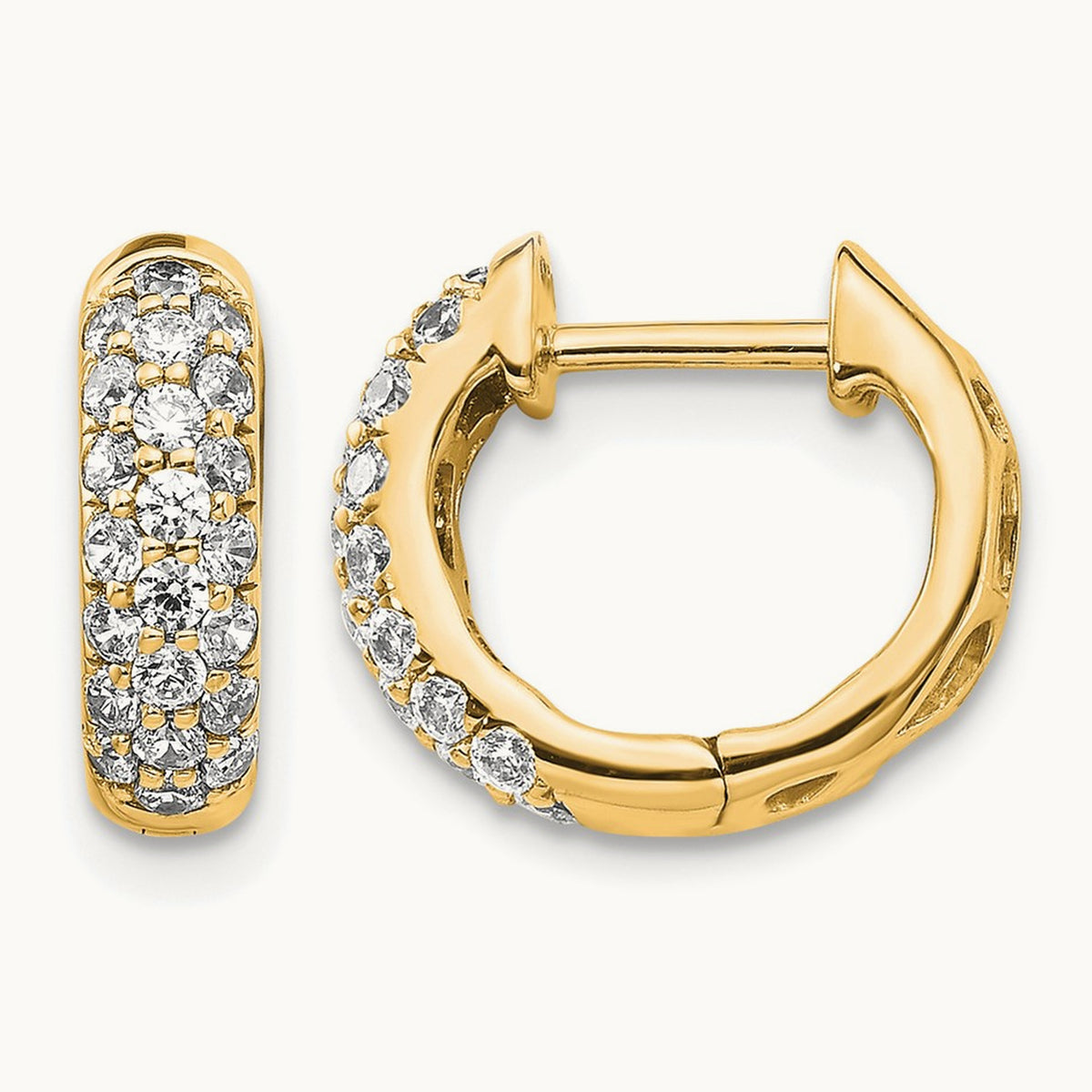 Diamond Hinged Hoop Earrings, 14K Yellow Gold
