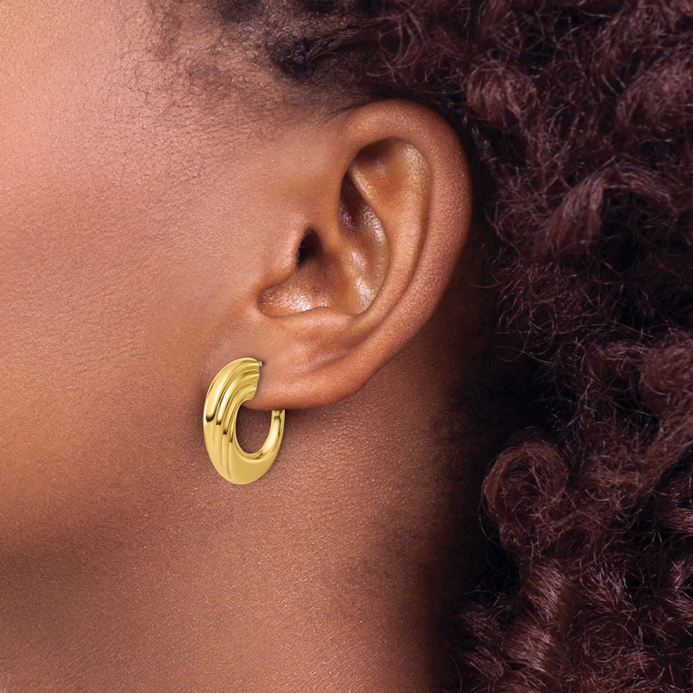 Polished and Grooved J-Hoop Post Earrings — Leslie's — photo set