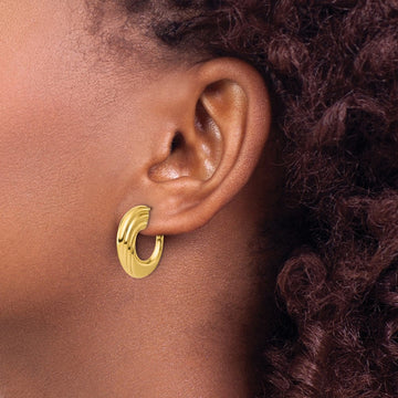 Polished and Grooved J-Hoop Post Earrings — Leslie's — photo set