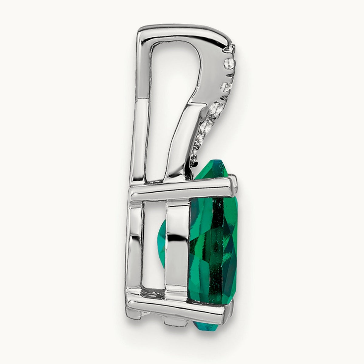 Oval Created Emerald and Diamond Pendant, 14K White Gold