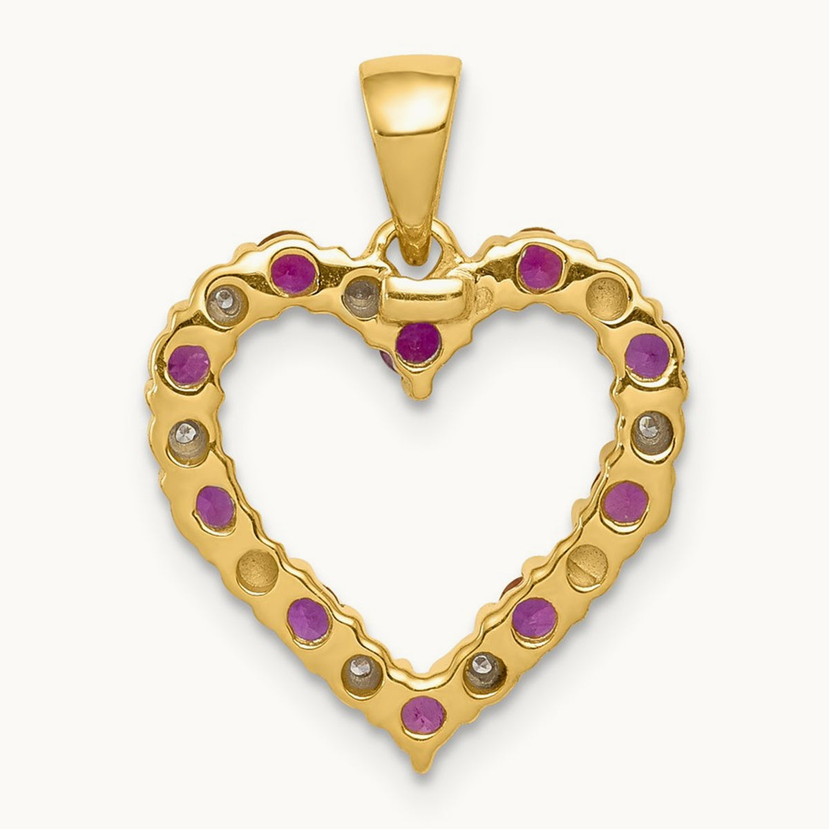 Diamond and .35 Ruby Heart Pendant — 14K Yellow Gold