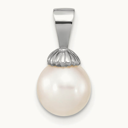8- Round Freshwater Cultured Pearl Pendant — 14K White Gold