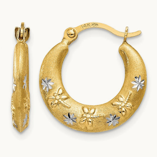 & Rhodium Hoop Earrings, 14K