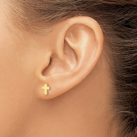 Polished Cross Post Earrings — 14K Yellow Gold