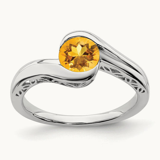 Citrine Bypass Ring, 14K White Gold