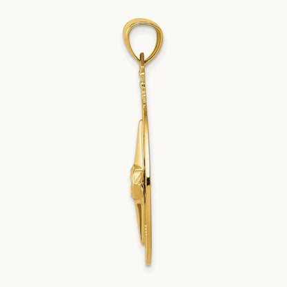 Diamond-Cut Polished and Satin Compass Pendant, 14K