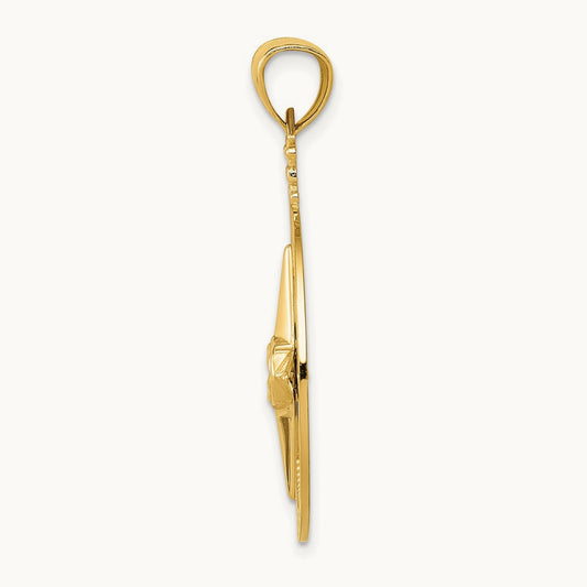 Diamond-Cut Polished and Satin Compass Pendant, 14K