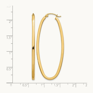 Large Oval Hoop Earrings, 2mm, 14K