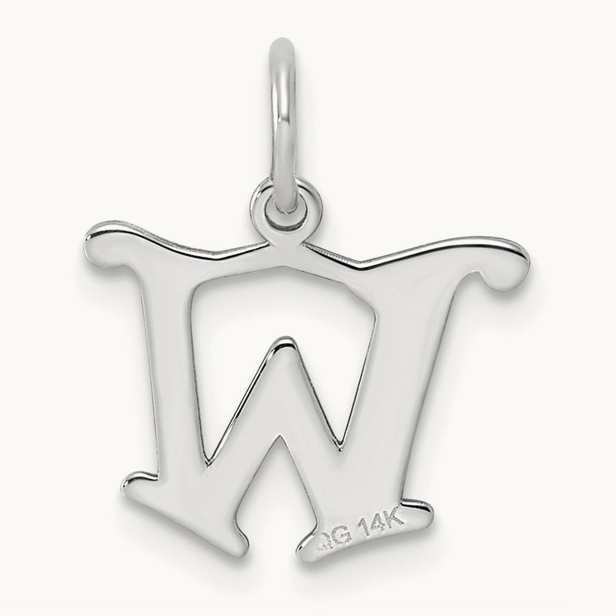 Diamond-cut Initial Charm — 14K White Gold, W