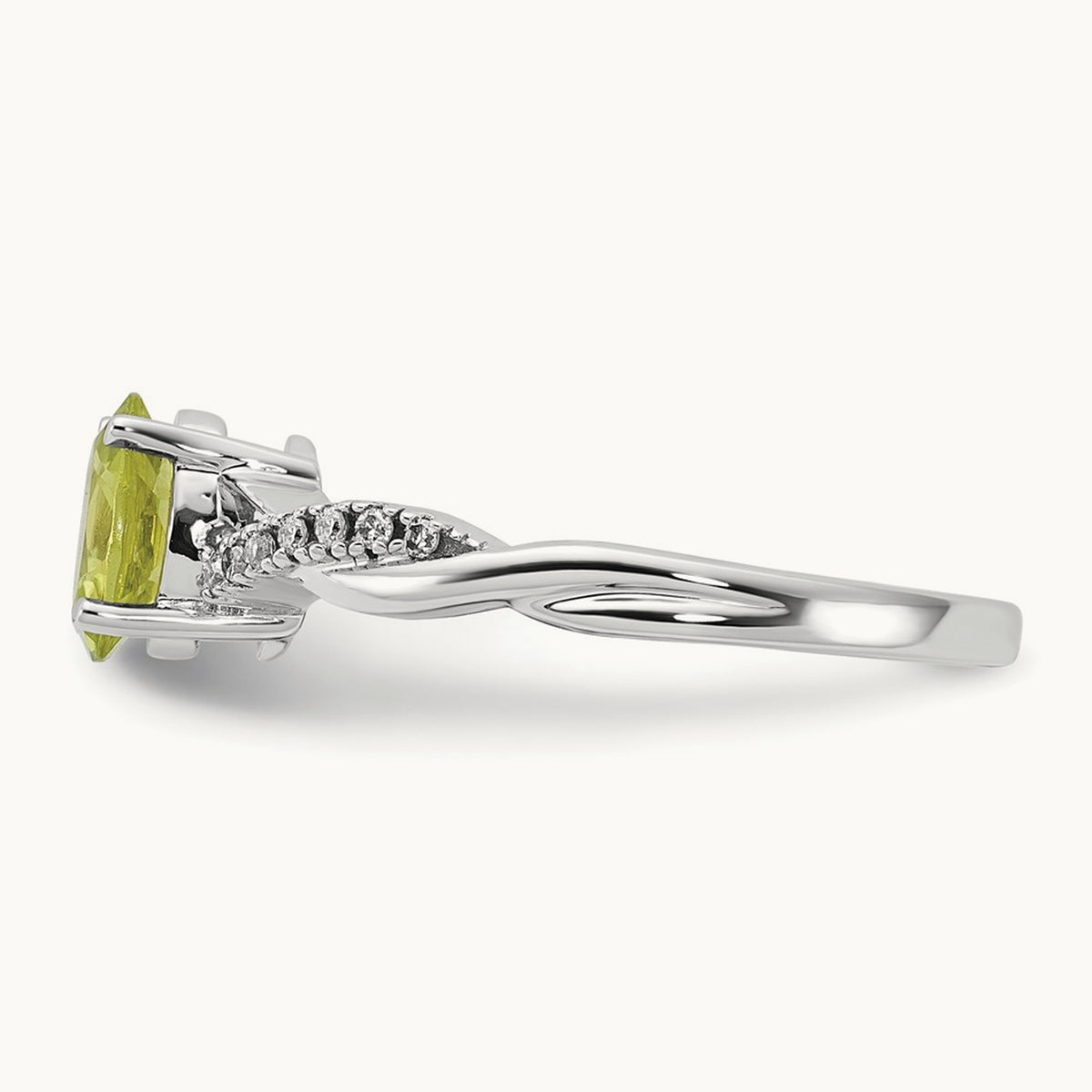 Oval Peridot and Diamond Ring — 14K White Gold, 7