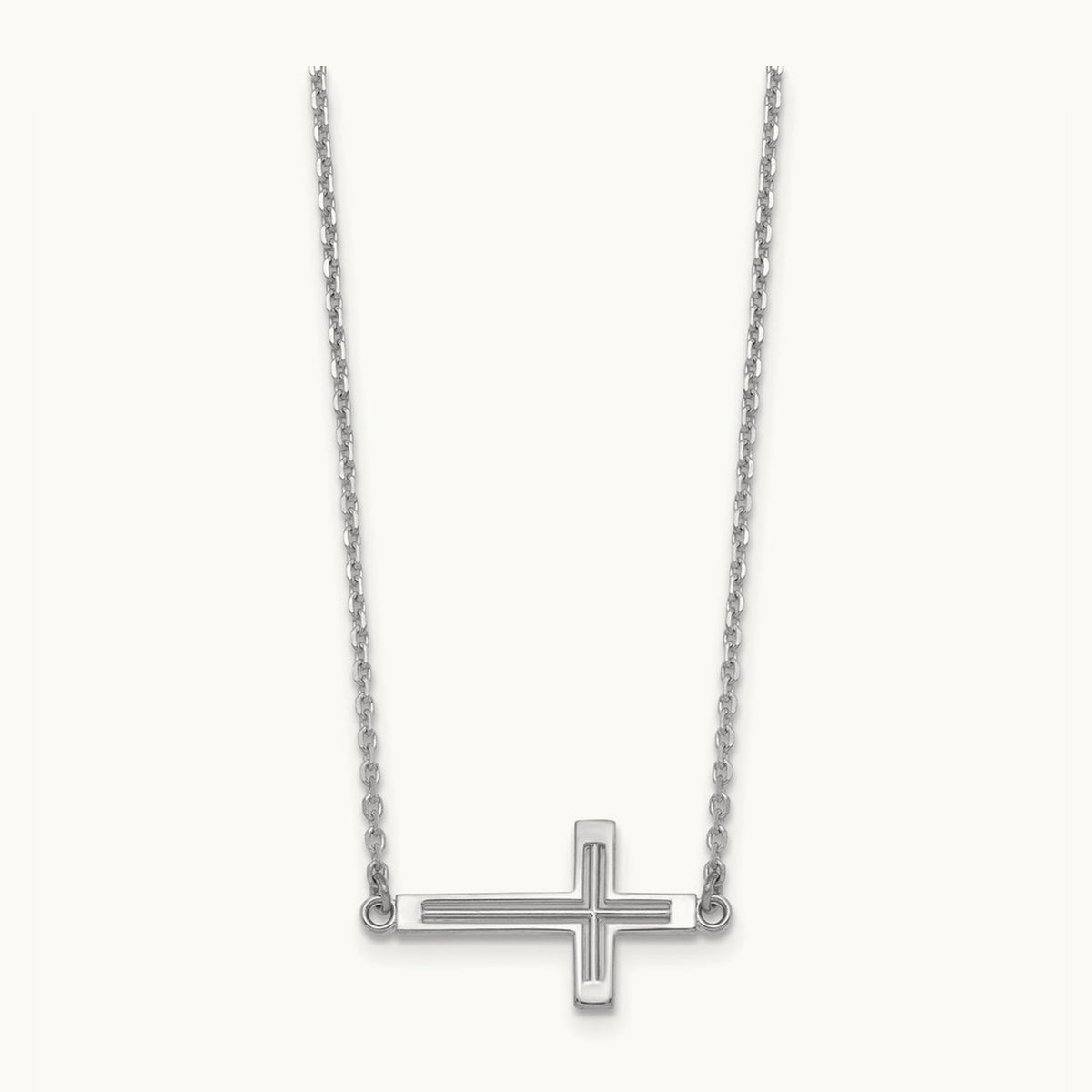 Sideways Cut-out Cross Necklace — 14K White Gold