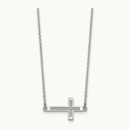 Sideways Cut-out Cross Necklace — 14K White Gold