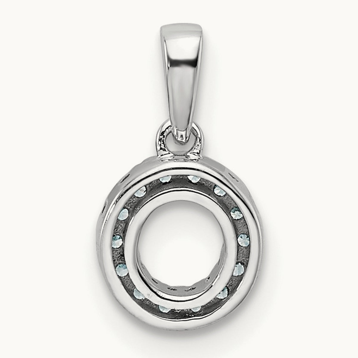 Diamond Initial with Bail Pendant — 14K White Gold, O