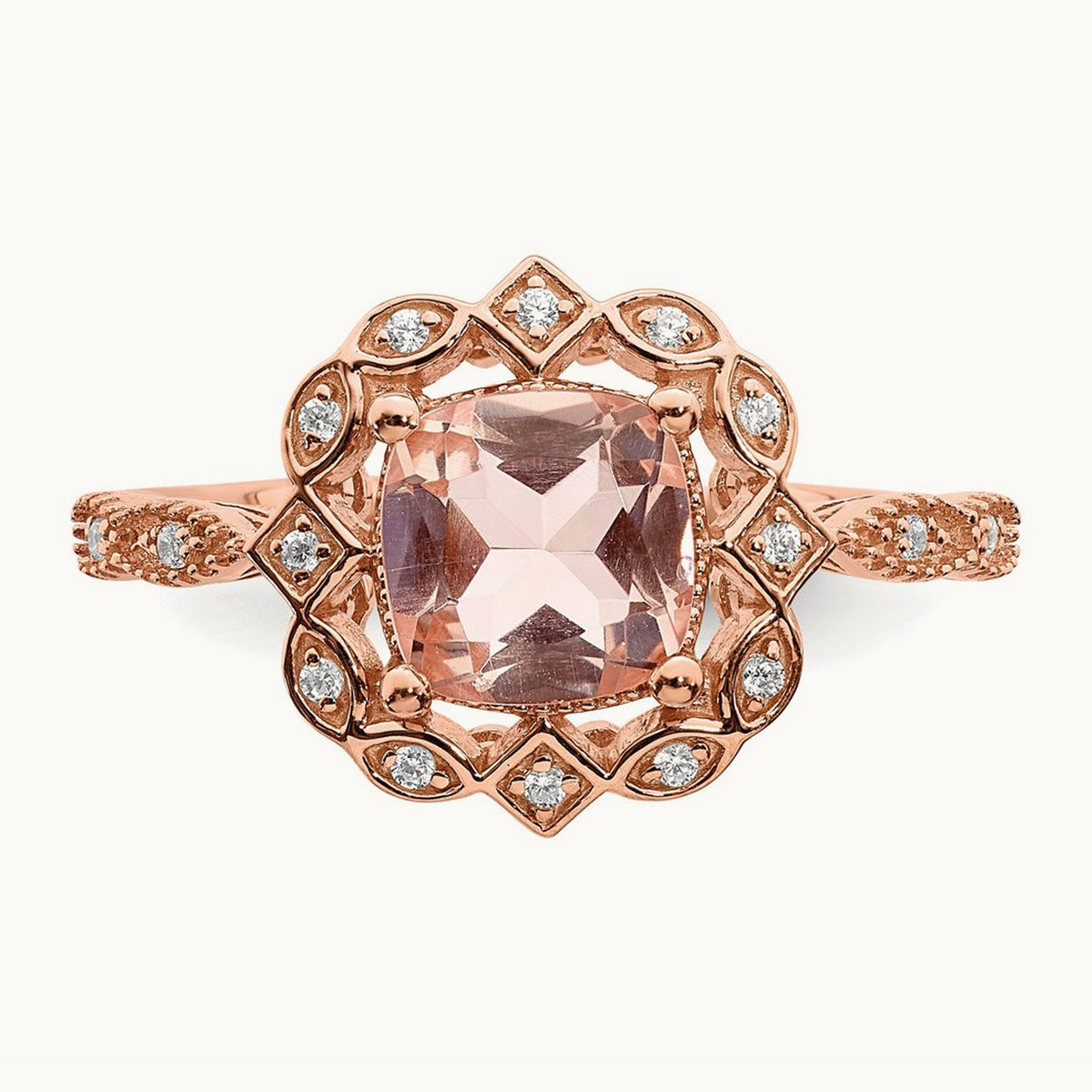 Morganite Diamond Halo Complete Engagement Ring, 14K Rose Gold